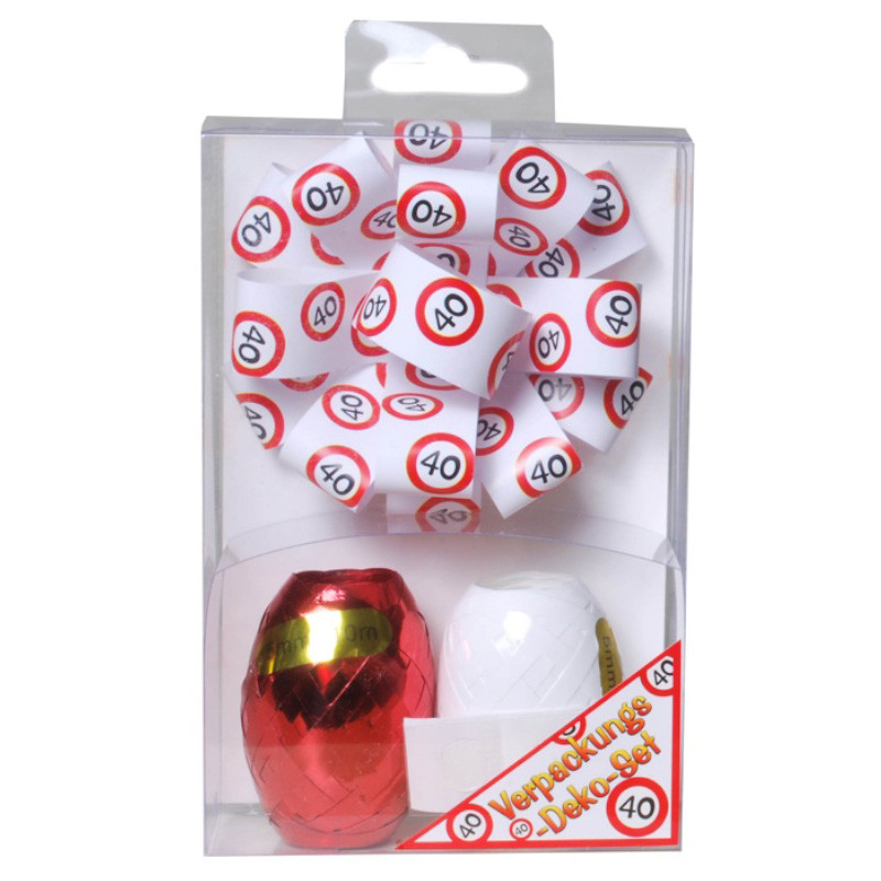 Udo Schmidt Verpackungs-Deko-Set 40 3-tlg Schleife und Geschenkband rot weiß zum 40 Geburtstag